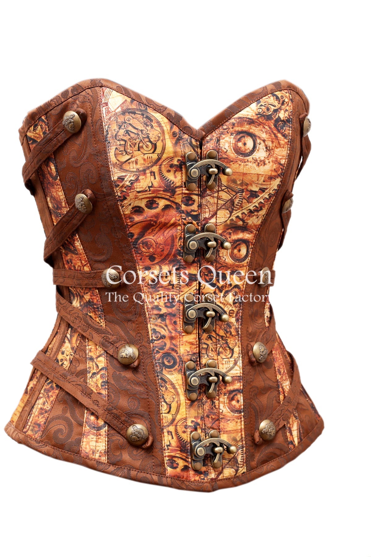 Squibb Digital Print With Brown Brocade Overbust Corset