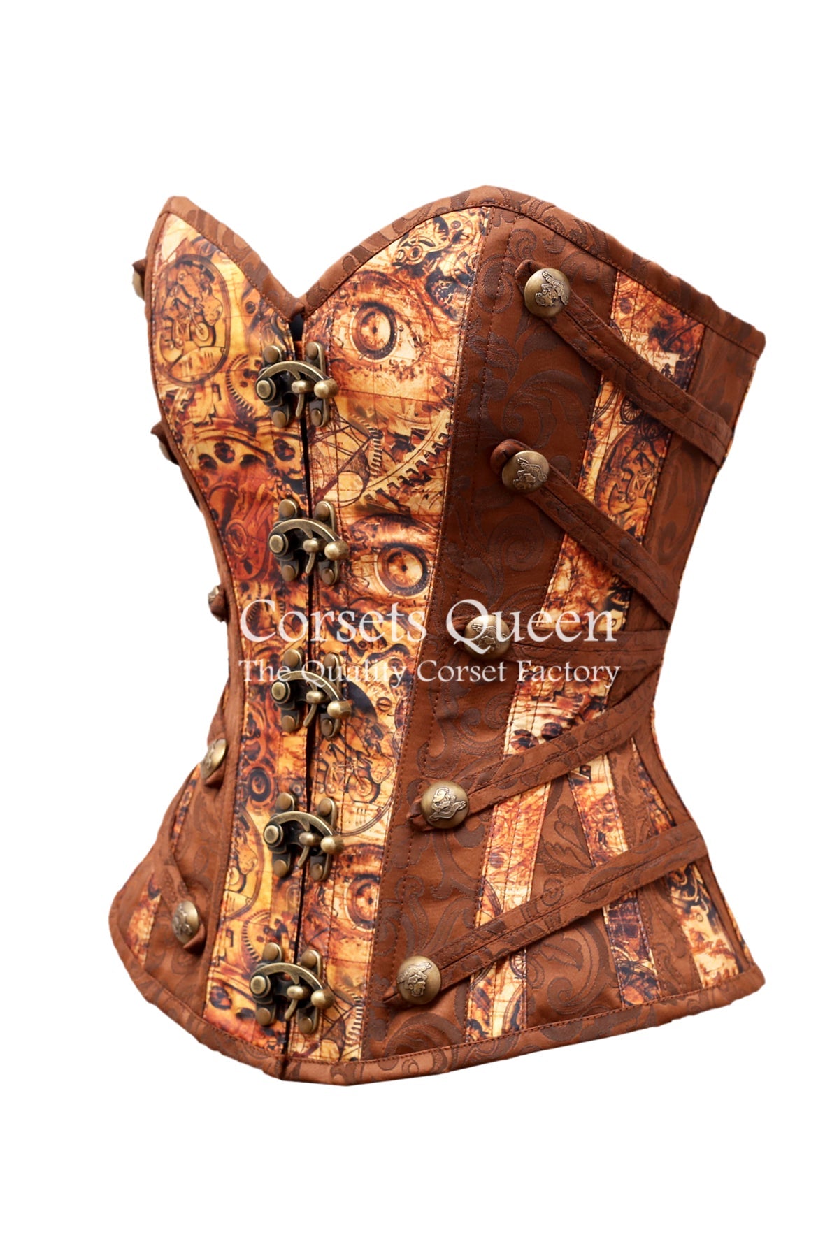 Squibb Digital Print With Brown Brocade Overbust Corset